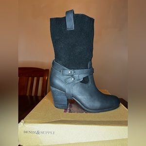 New In Box Ralph Lauren Denim & Supply Black Mid Calf Harness Boots